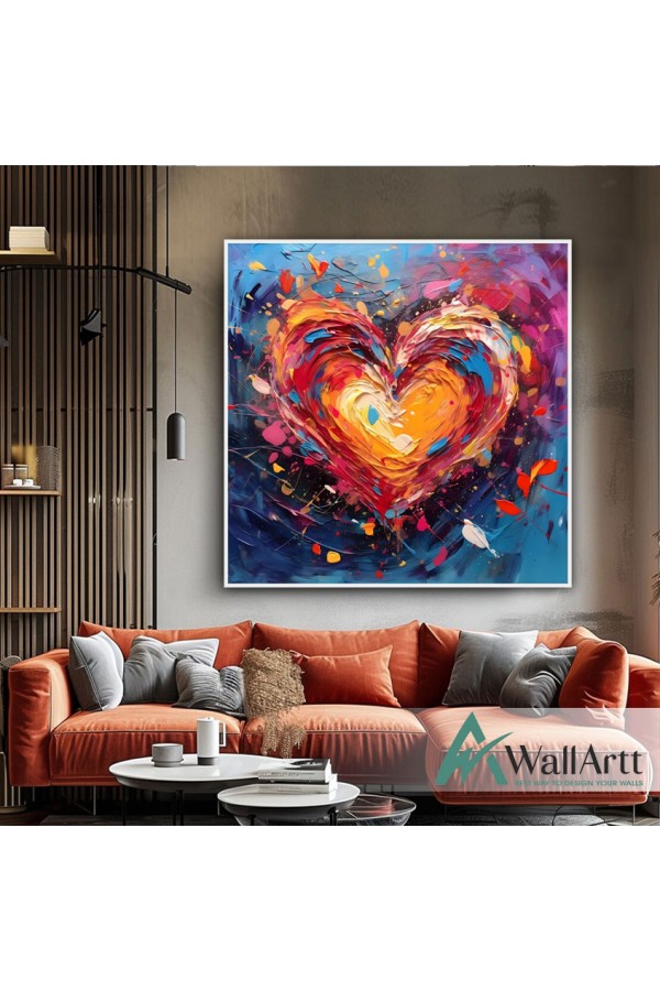 Colorful Heart 3D Heavy Textured Partial Oil Painting - Wall Art