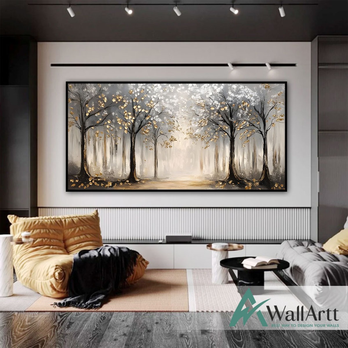 Golden Forest Path 3d Heavy Textured Partial Oil Painting - Wall Art