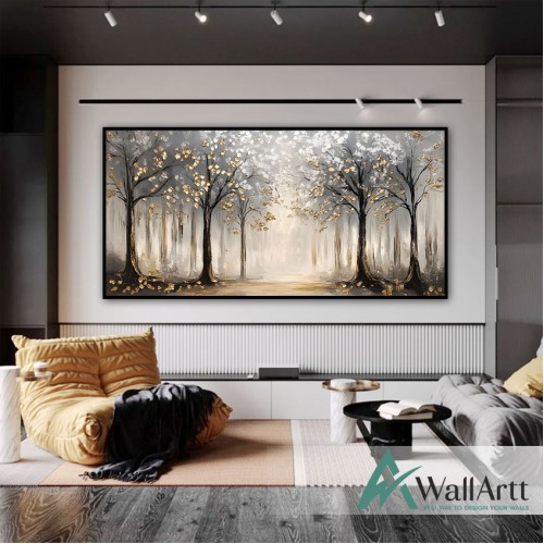 Golden Forest Path 3d Heavy Textured Partial Oil Painting - Wall Art