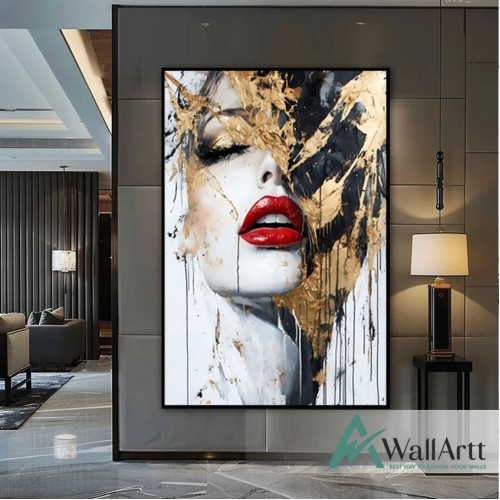 Woman Face with Gold Foil 3D Heavy Textured Partial oil Painting - Wall Art