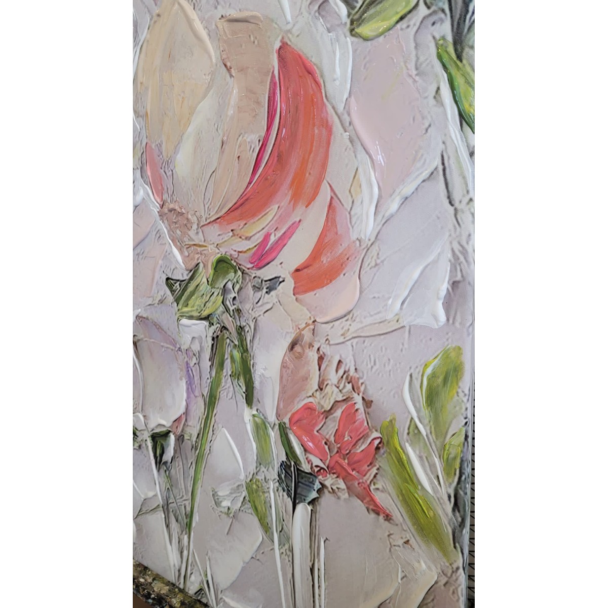 Pale Pink Flowers 3d Heavy Textured Partial Oil Painting