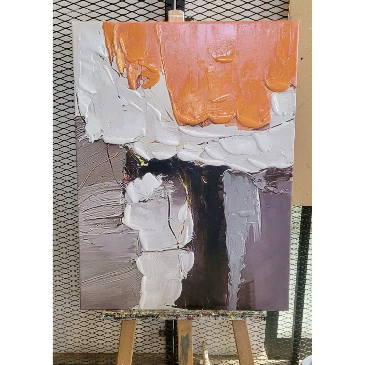 Orange with Black n White 3d Heavy Textured Partial Oil Painting