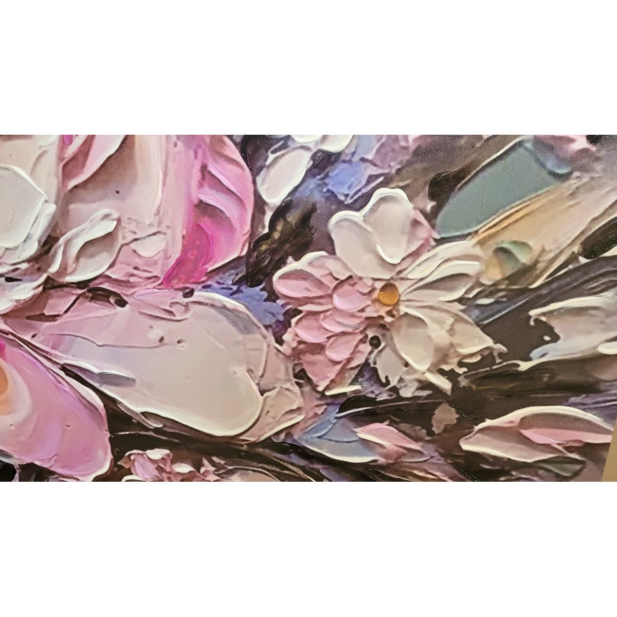 Pink Flowers 3d Heavy Textured Partial Oil Painting