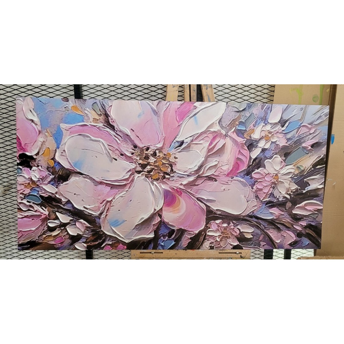 Pink Flowers 3d Heavy Textured Partial Oil Painting