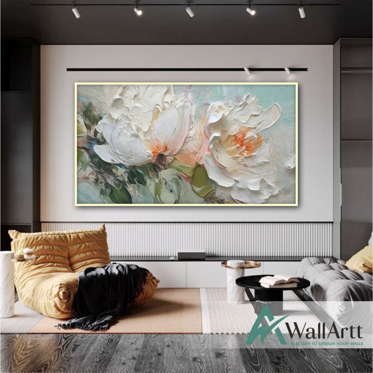 2 Offwhite Flower 3d Heavy Textured Partial Oil Painting
