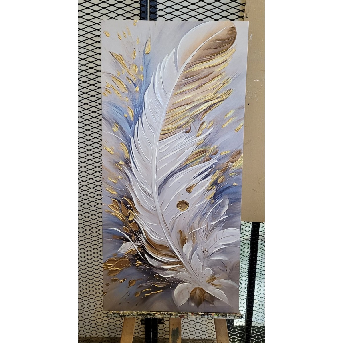 Gold Feather II 3d Heavy Textured Partial Oil Painting