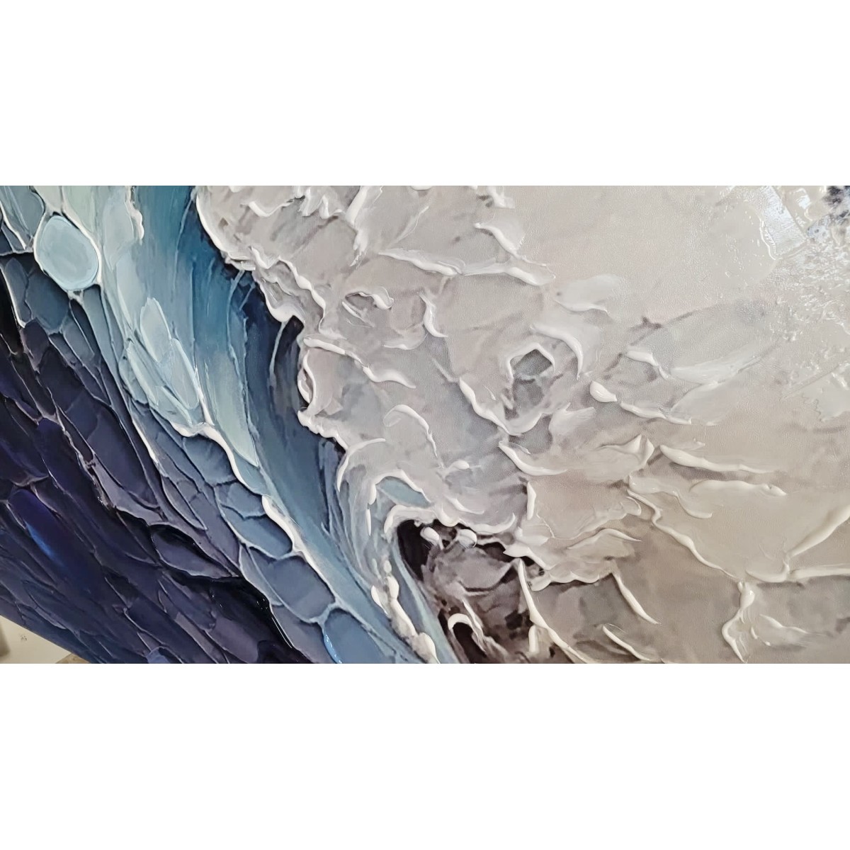 Abstract White Blue Waves 3d Heavy Textured Partial Oil Painting