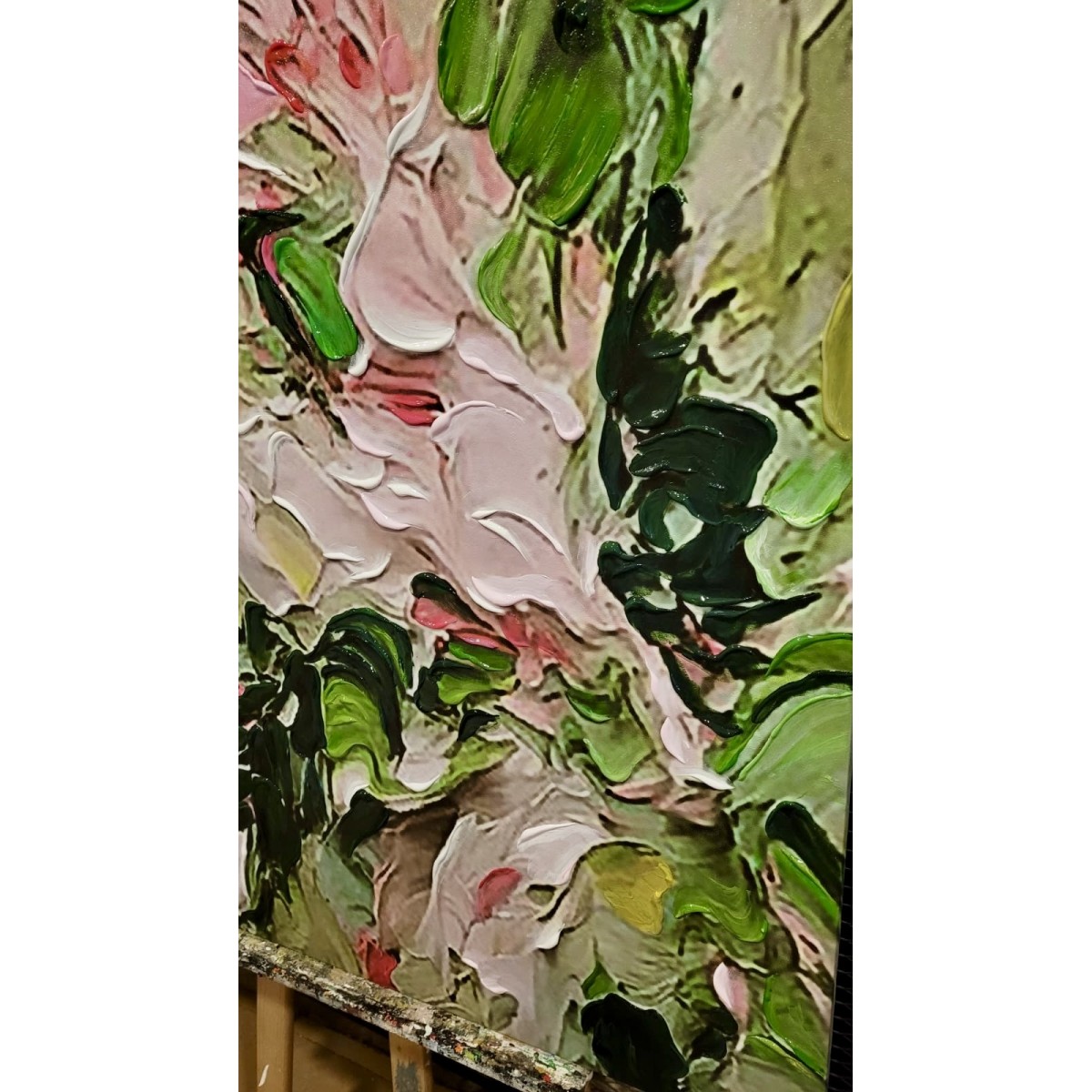 White Flowers with Gold Leaves V 3d Heavy Textured Partial Oil Painting