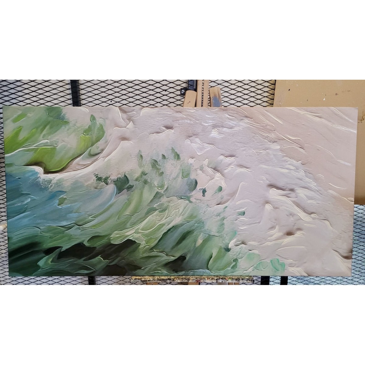 Blue Green Waves 3d Heavy Textured Partial Oil Painting