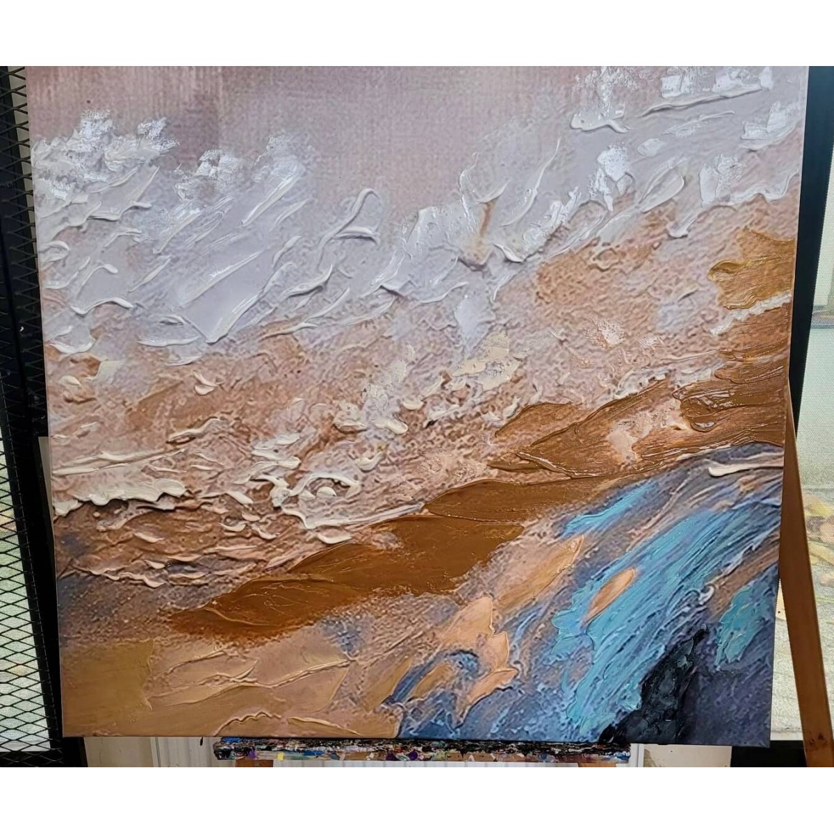 Abstract Earth n Sea 3d Heavy Textured Partial Oil Painting