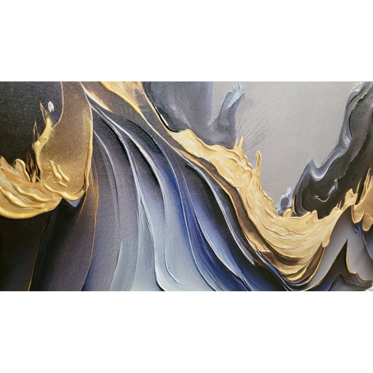 Gold n Navy 3d Heavy Textured Partial Oil Painting