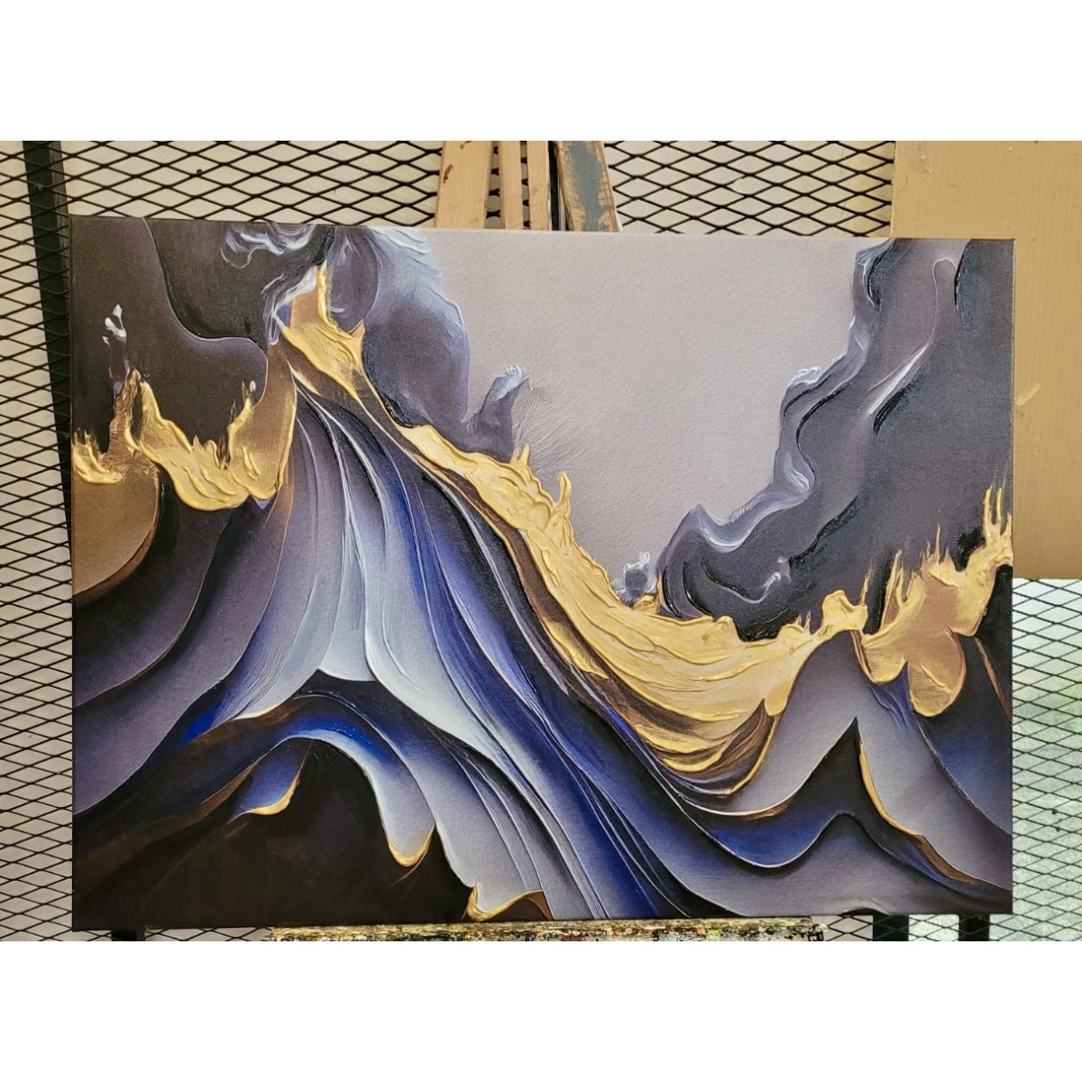 Gold n Navy 3d Heavy Textured Partial Oil Painting