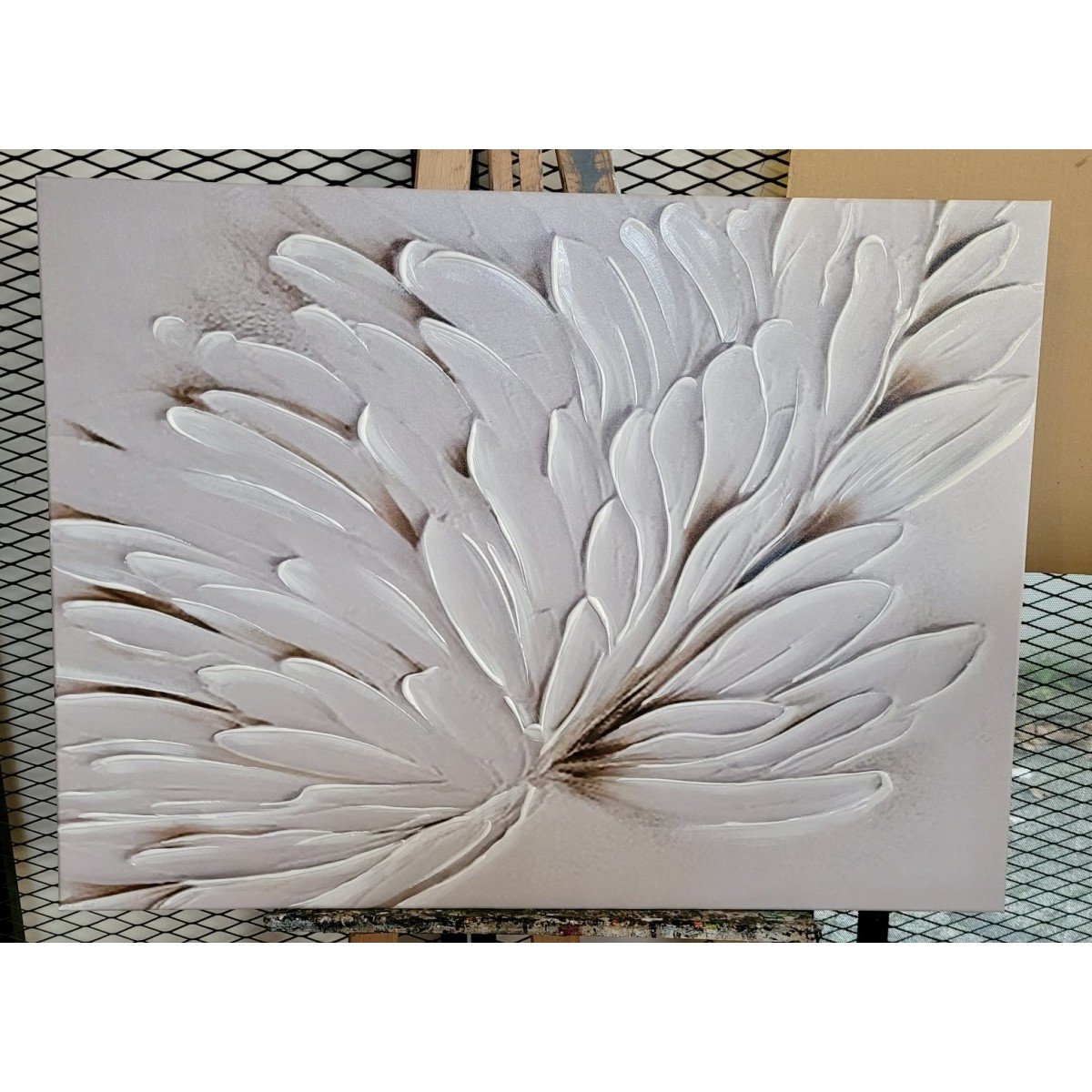 Enbossed Cream Flower 3d Heavy Textured Partial Oil Painting