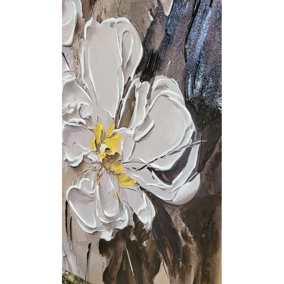 Abstract 2 White Flowers 3d Heavy Textured Partial Oil Painting