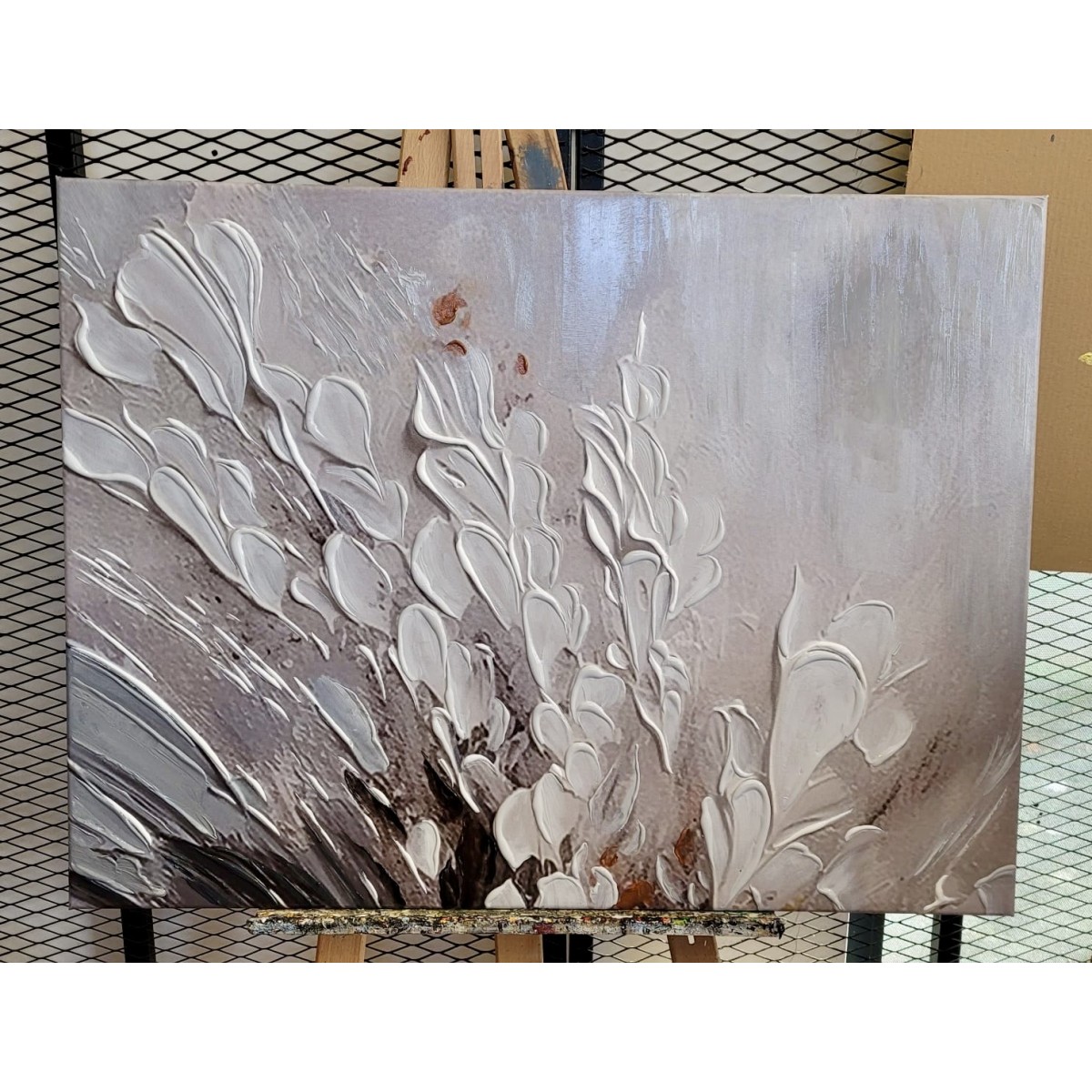 Abstract White Flower Branch 3d Heavy Textured Partial Oil Painting