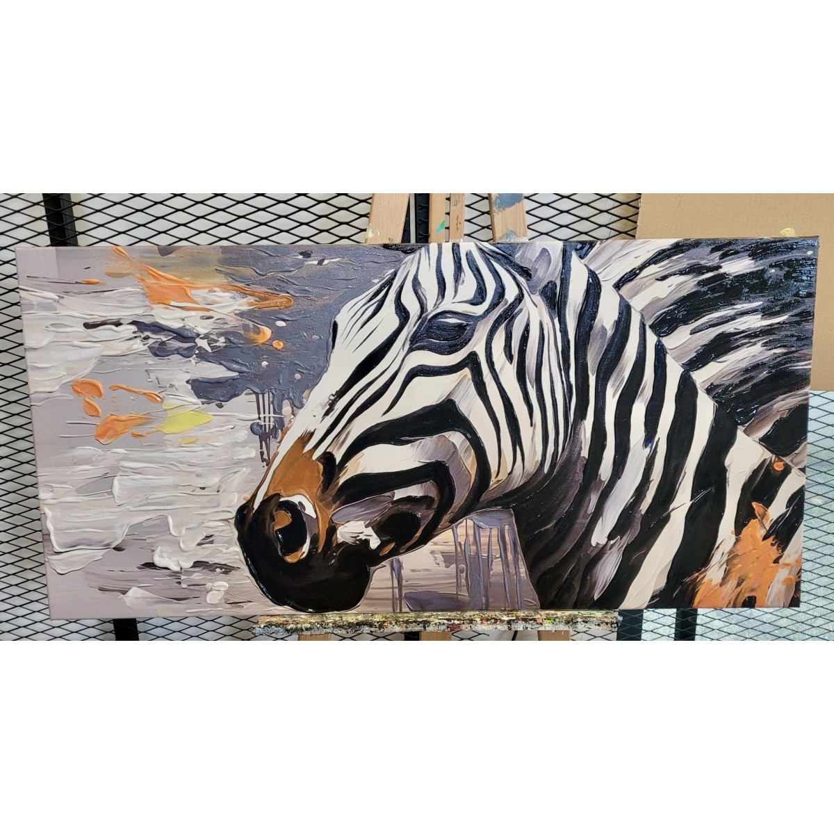 Orange Zebra 3d Heavy Textured Partial Oil Painting