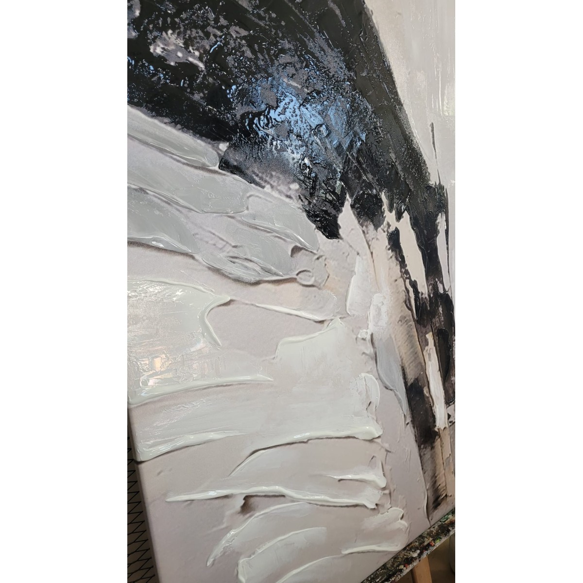 Abstract Black on White 3d Heavy Textured Partial Oil Painting