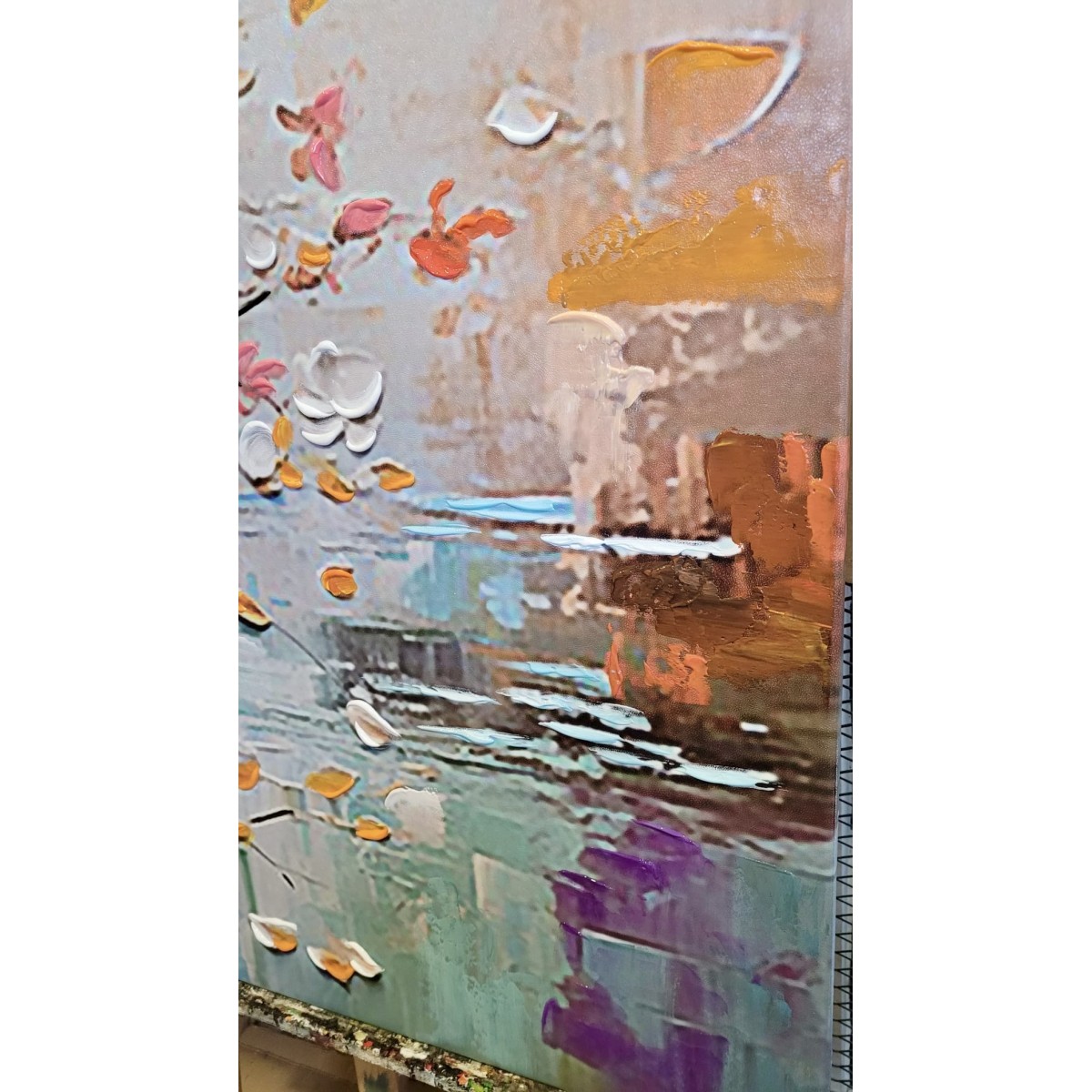 Abstract White Flower Branch II 3d Heavy Textured Partial Oil Painting