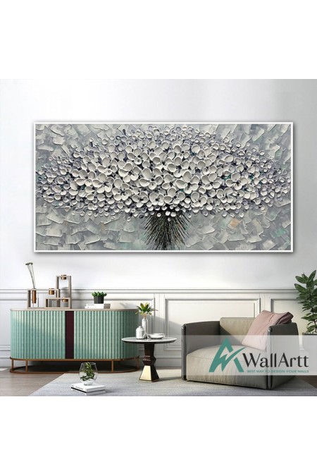 Bunch of White Flowers 3d Heavy Textured Partial Oil Painting