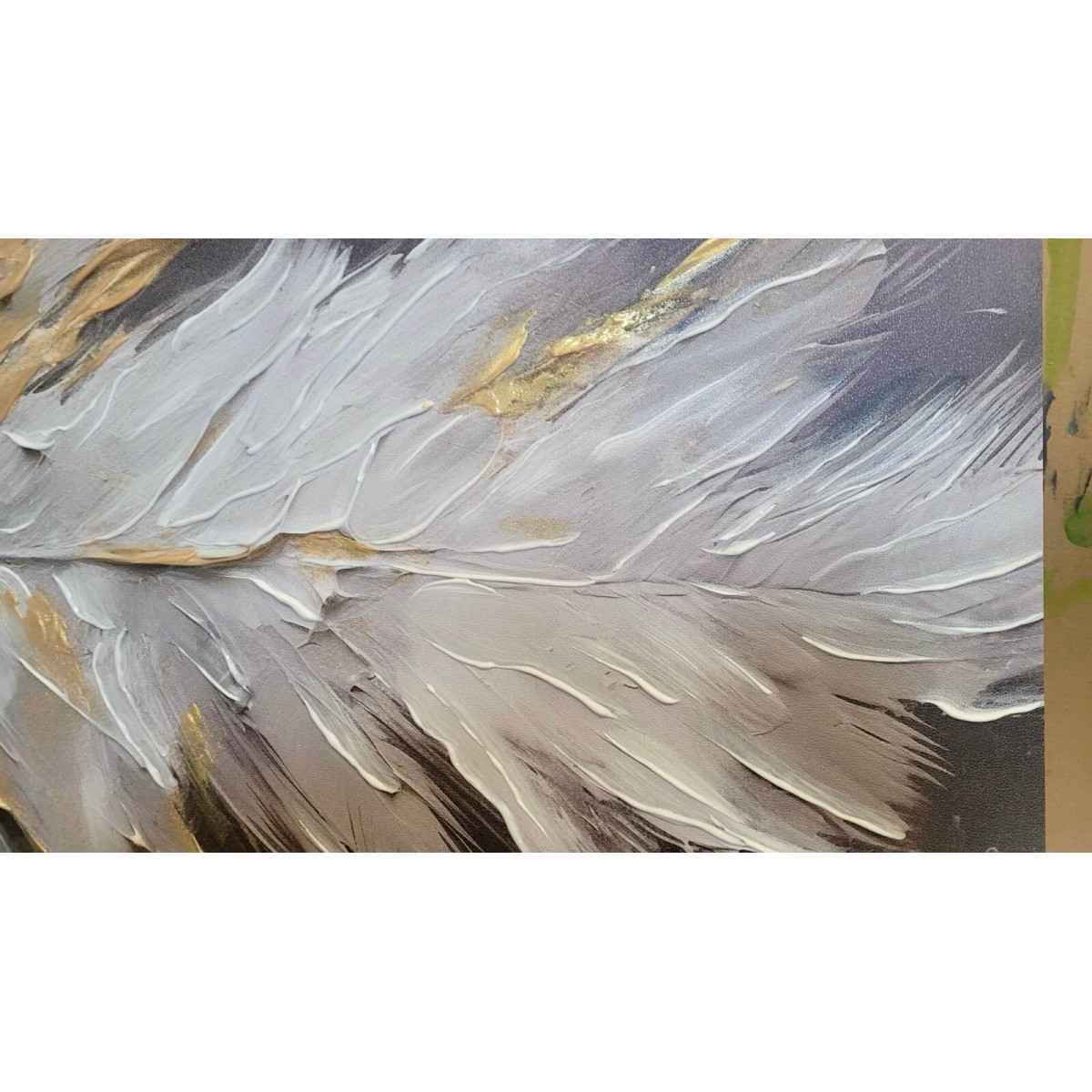 White Beige Feather 3D Heavy Textured Partial Oil Painting