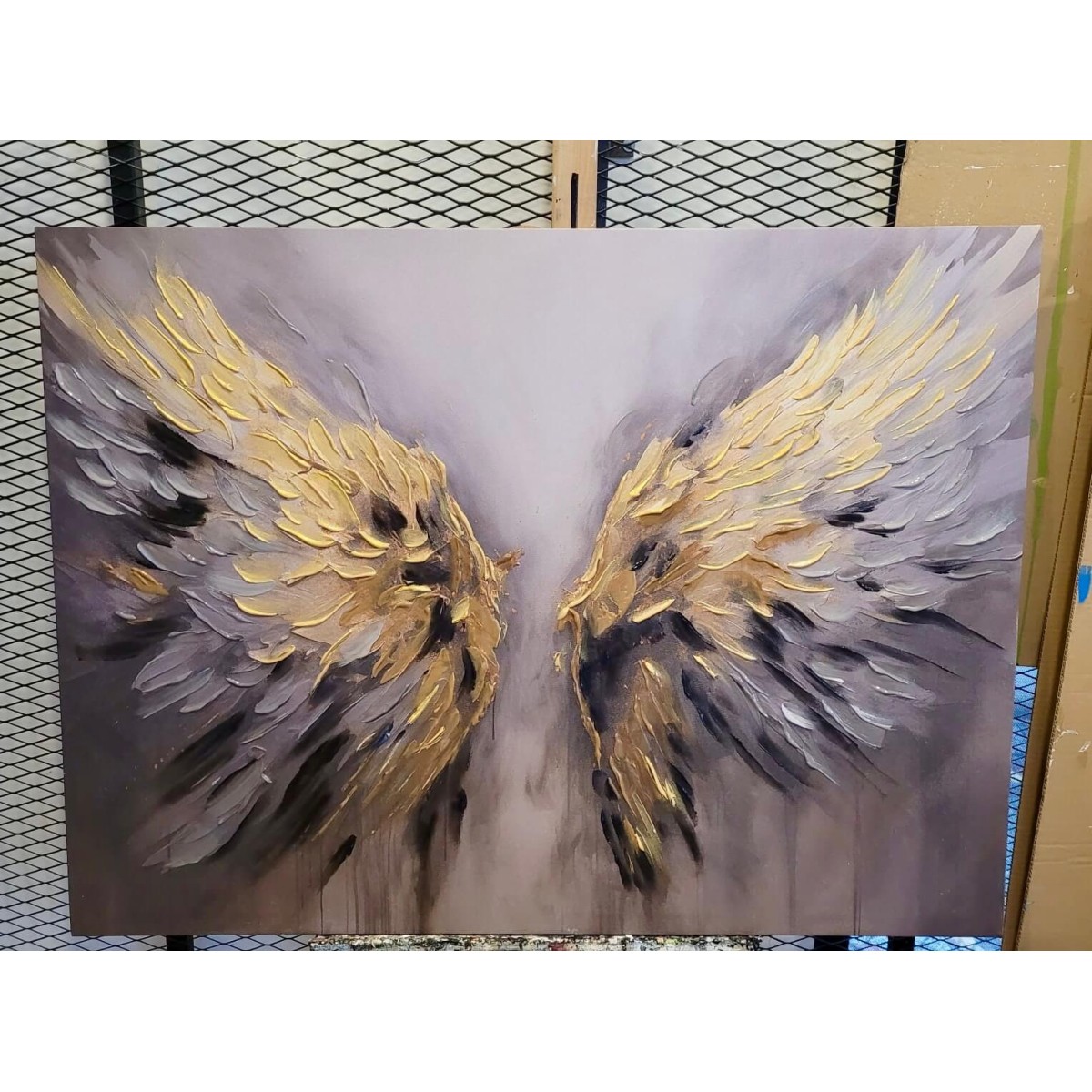 Golden Wings 3d III Heavy Textured Partial Oil Painting