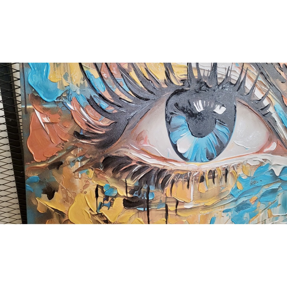 Abstract Blue Eye 3D Heavy Textured Partial oil Painting