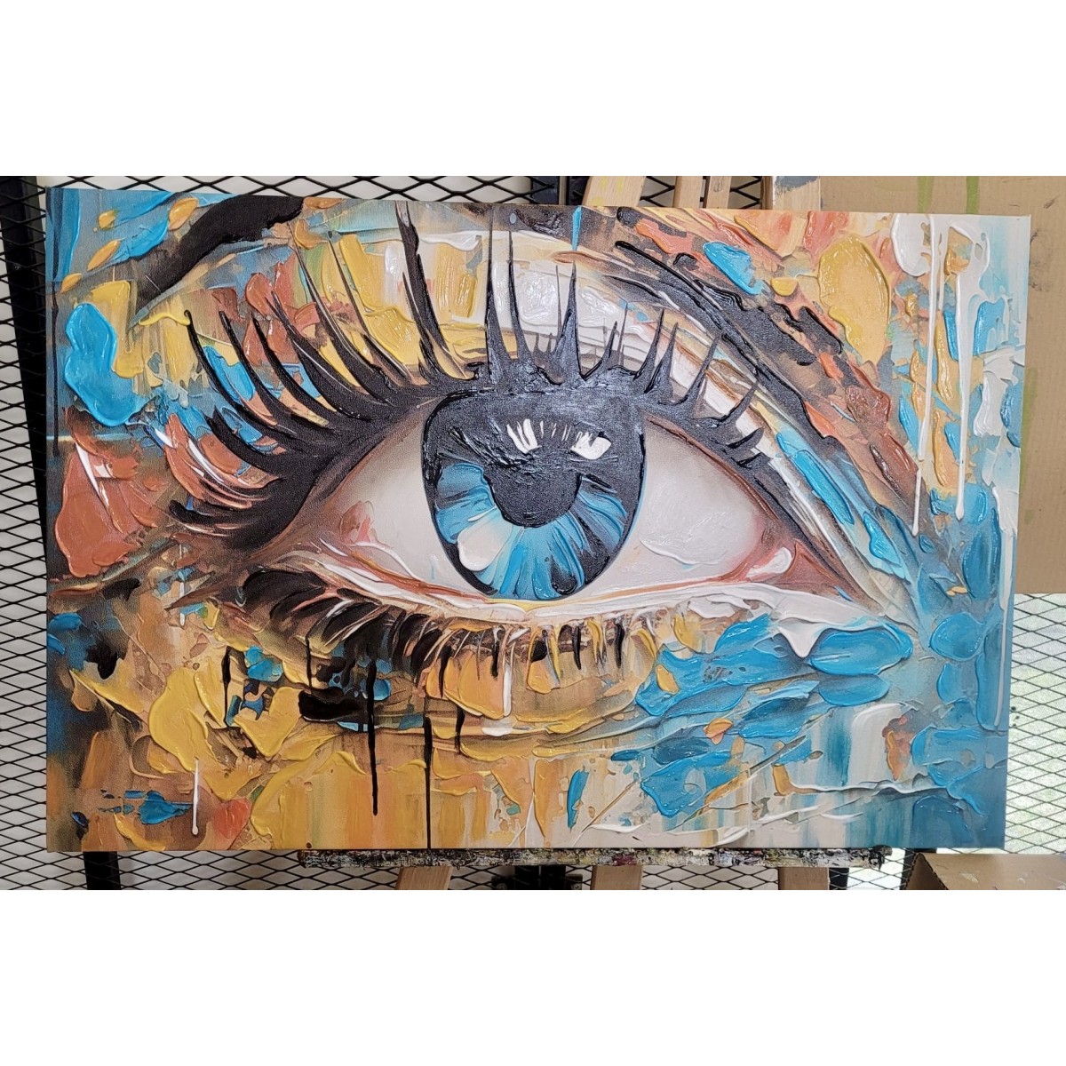 Abstract Blue Eye 3D Heavy Textured Partial oil Painting