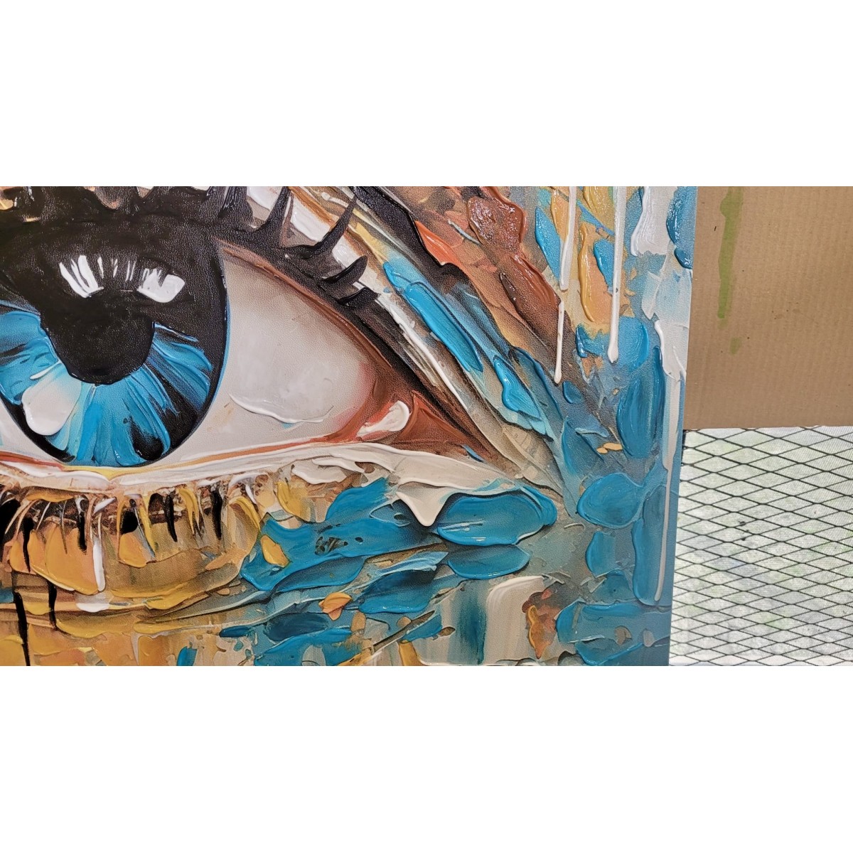 Abstract Blue Eye 3D Heavy Textured Partial oil Painting