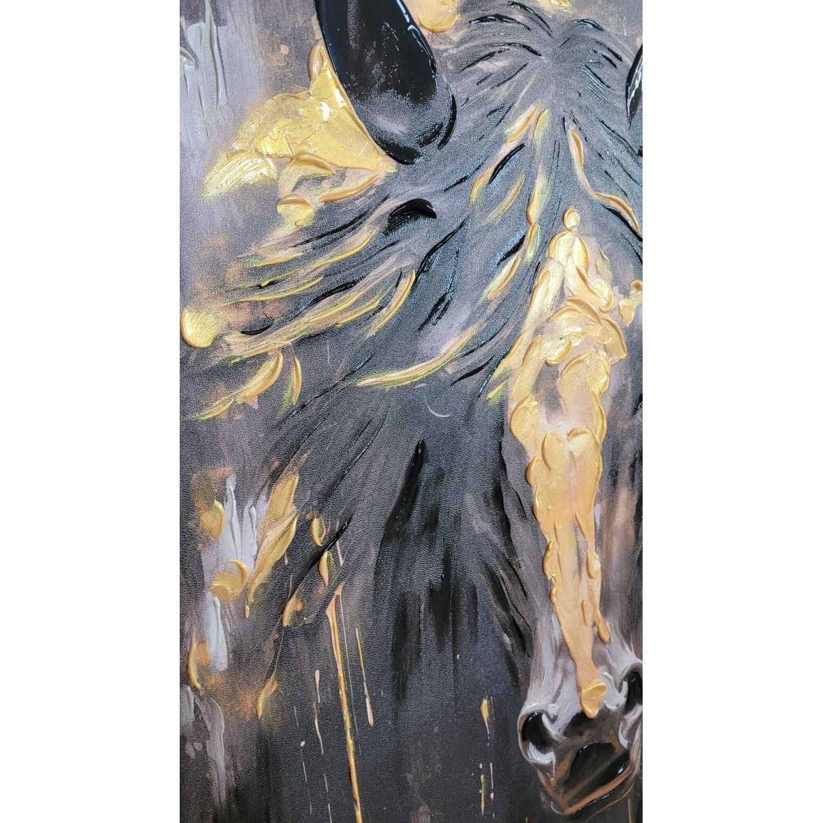 Gold Horse 3D Heavy Textured Partial oil Painting