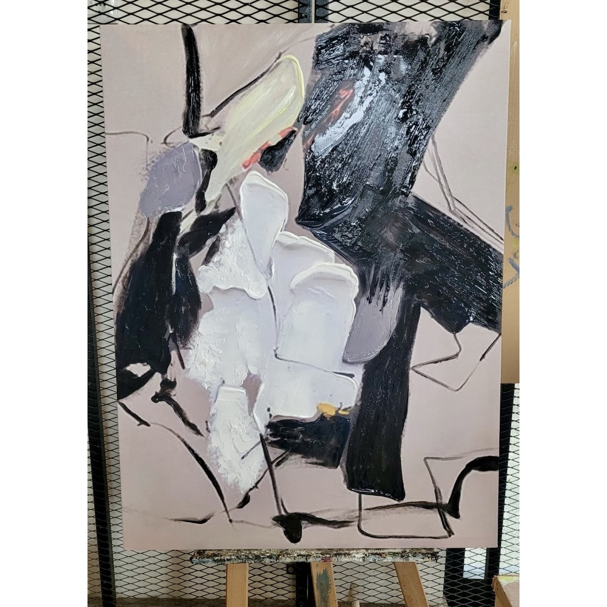 White on Black 3D Heavy Textured Partial Oil Painting