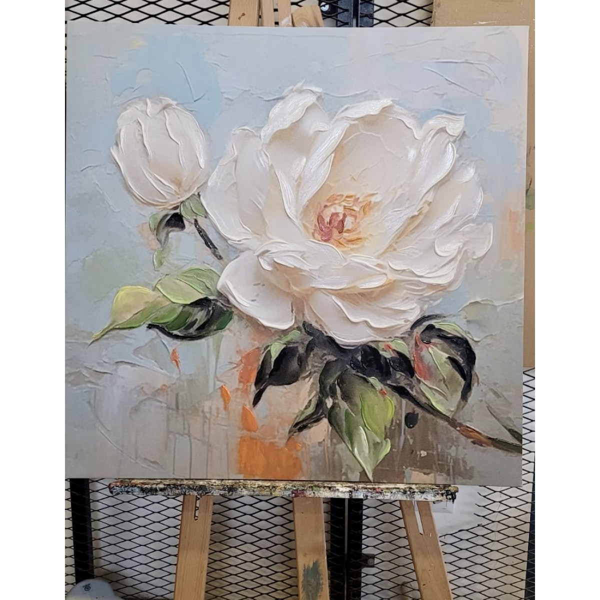 Cream Roses II 3d Heavy Textured Partial Oil Painting