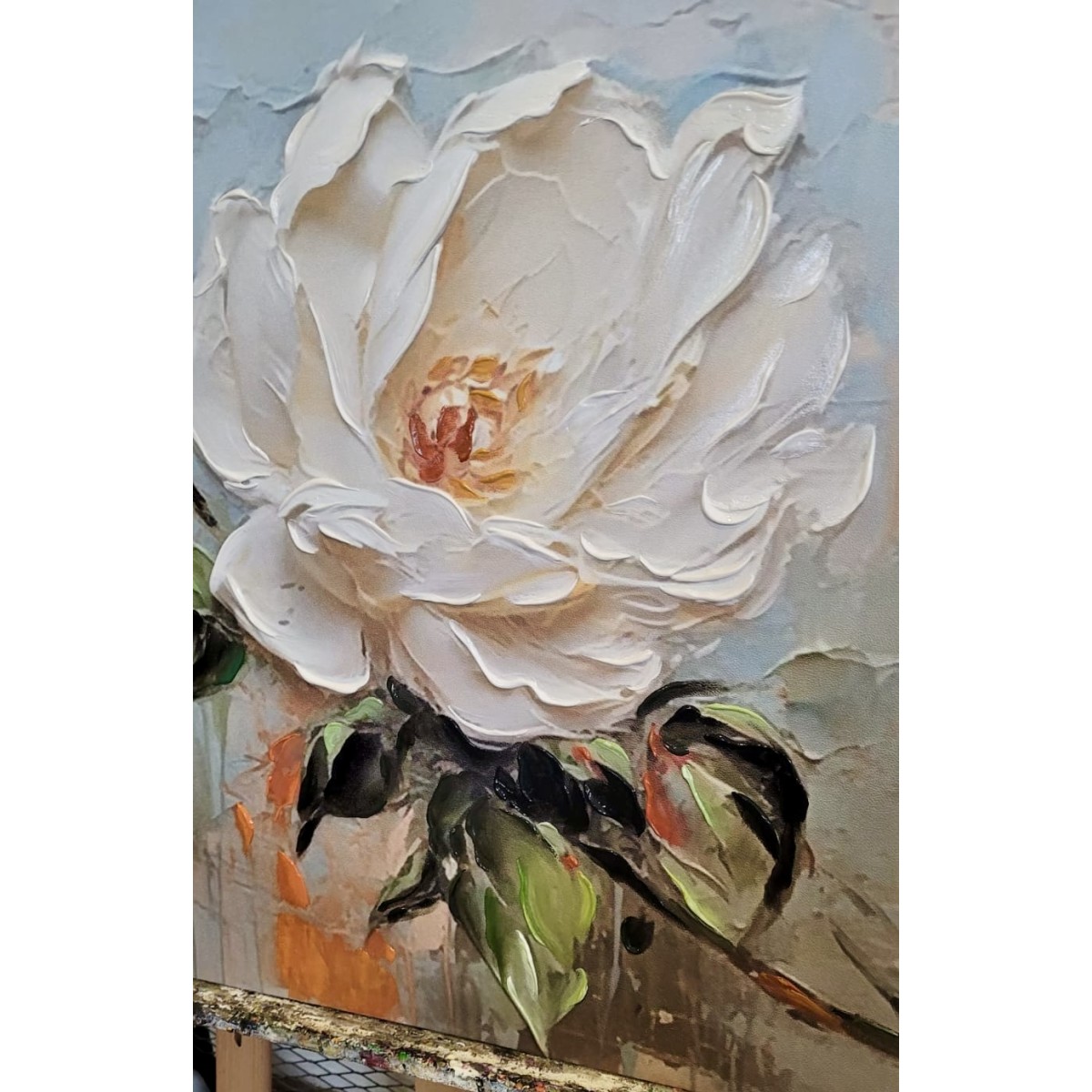Cream Roses II 3d Heavy Textured Partial Oil Painting