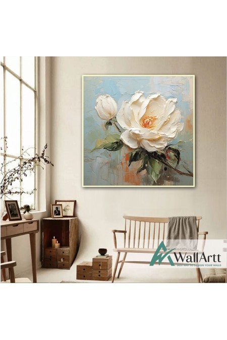 Cream Roses II 3d Heavy Textured Partial Oil Painting