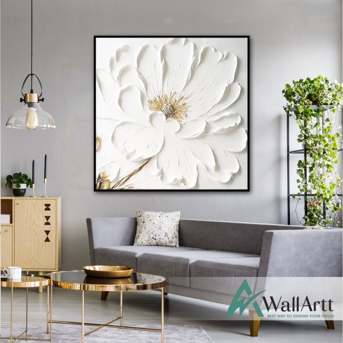 Big White Flower 3d Heavy Textured Partial Oil Painting