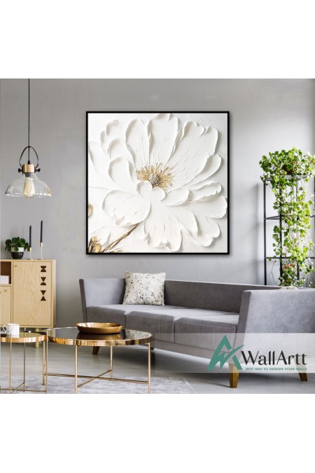 Big White Flower 3d Heavy Textured Partial Oil Painting