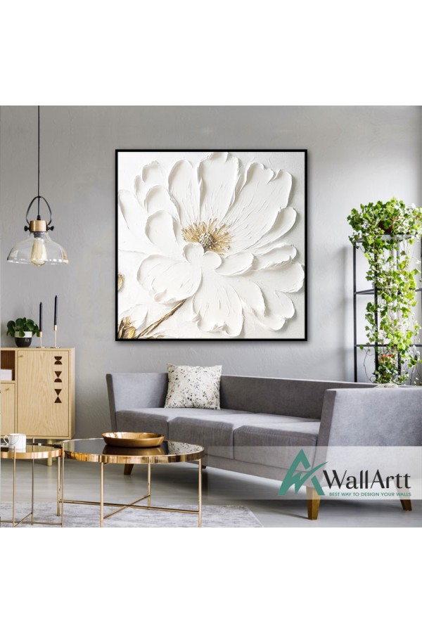 Big White Flower II 3d Heavy Textured Partial Oil Painting