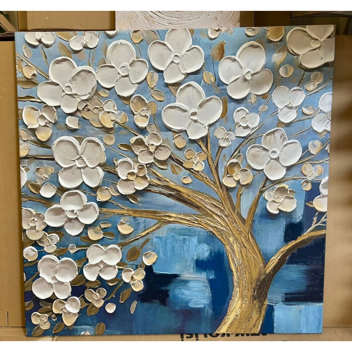 White Flowered Tree 3d Heavy Textured Partial Oil Painting