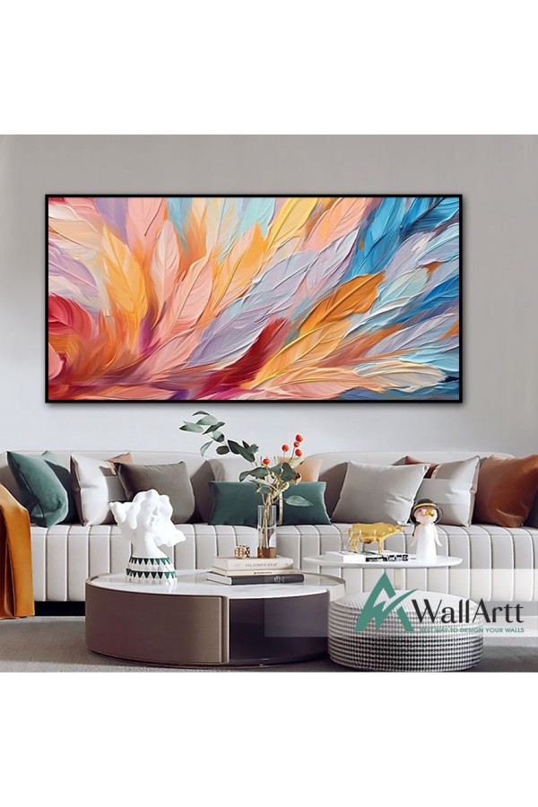 Abstract Colorful Leaves 3d Heavy Textured Partial Oil Painting