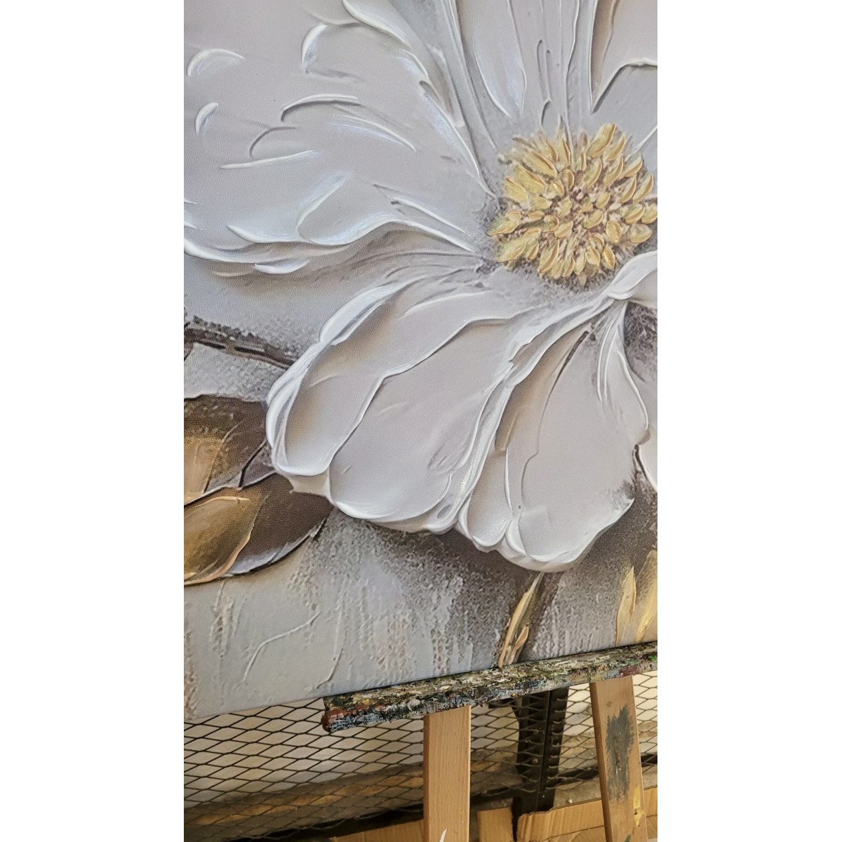 White Big Flower 3d Heavy Textured Partial Oil Painting