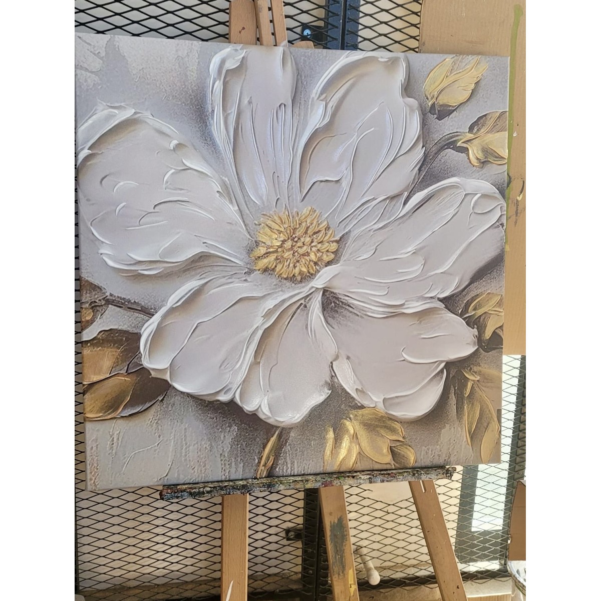 White Big Flower 3d Heavy Textured Partial Oil Painting