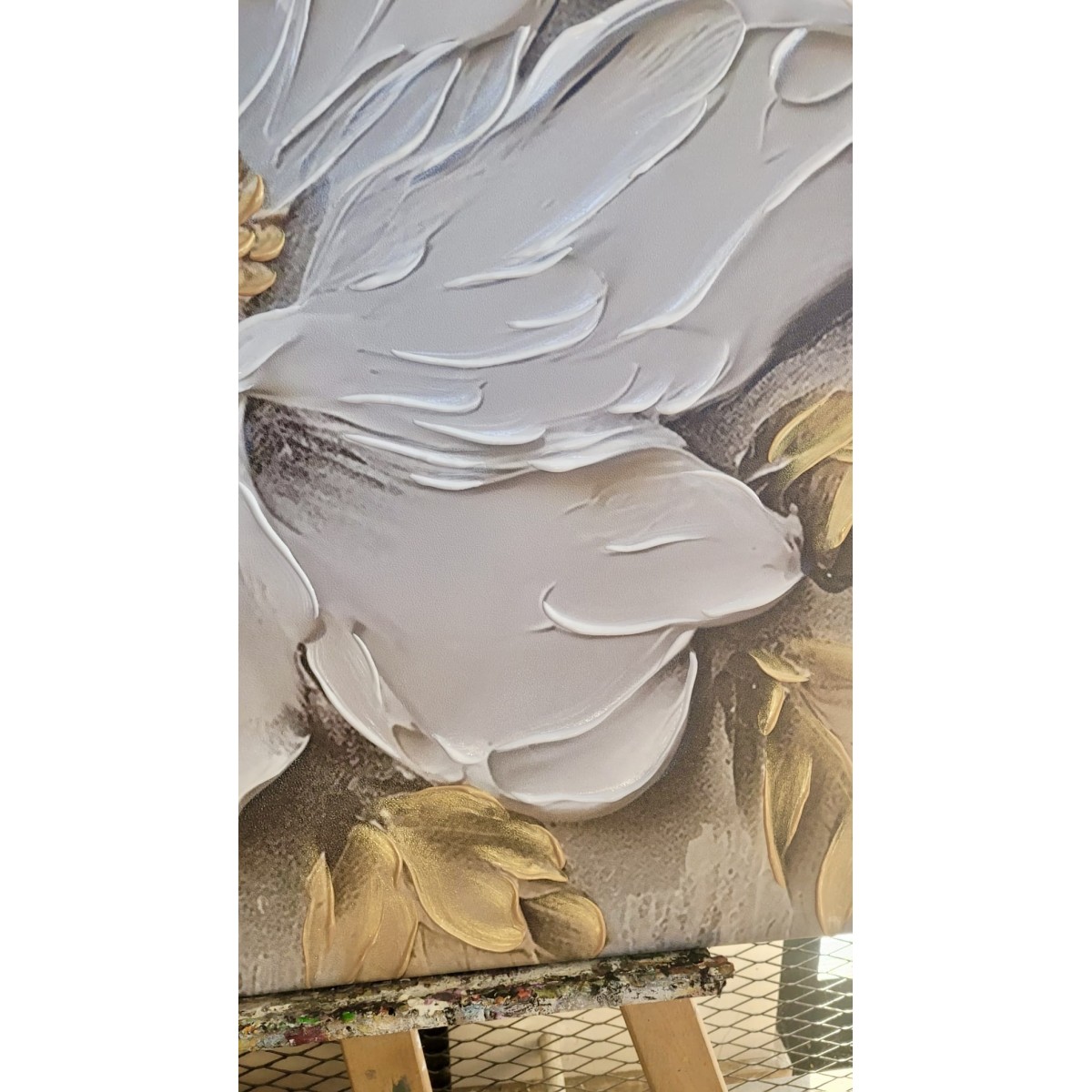 White Big Flower 3d Heavy Textured Partial Oil Painting