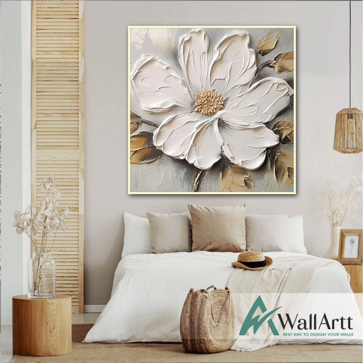 White Big Flower 3d Heavy Textured Partial Oil Painting