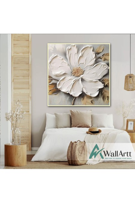 White Big Flower 3d Heavy Textured Partial Oil Painting