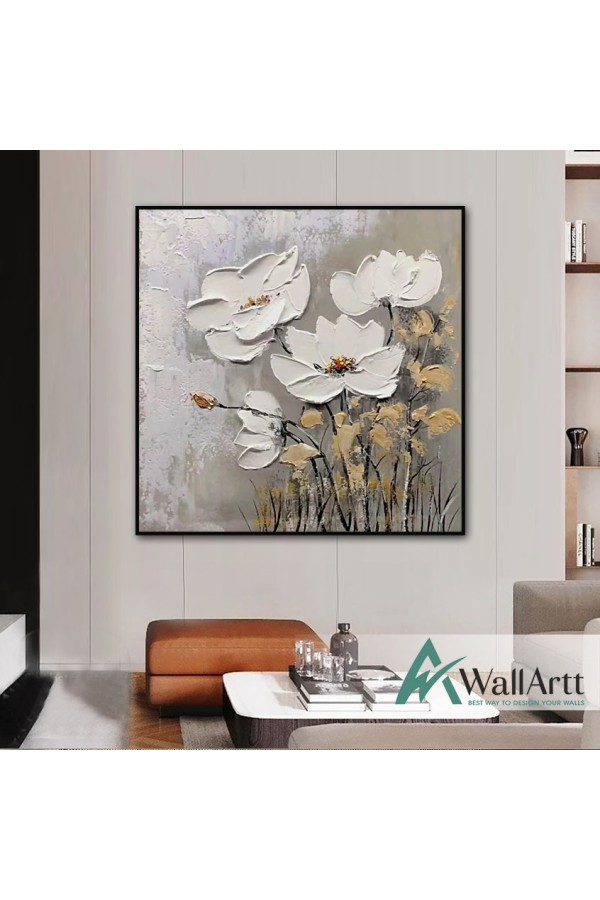 White Blossom 3D Heavy Textured Partial Oil Painting