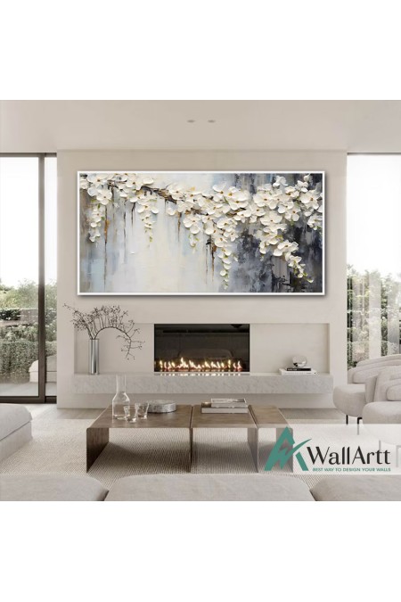 White Flower Branches 3d Heavy Textured Partial Oil Painting