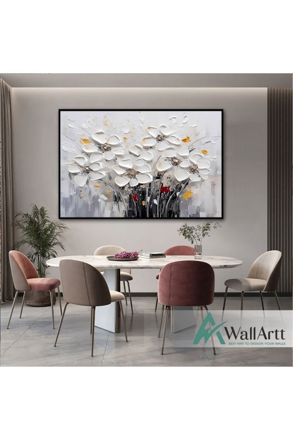 White Flower Bouquet 3D Heavy Textured Partial Oil Painting