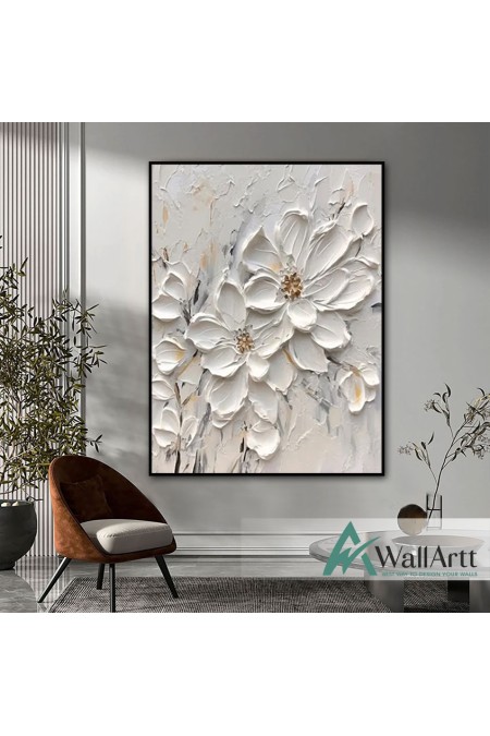 White Flowers 3d Heavy Textured Partial Oil Painting