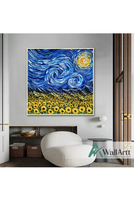 Sunflower Field 3d Heavy Textured Partial Oil Painting