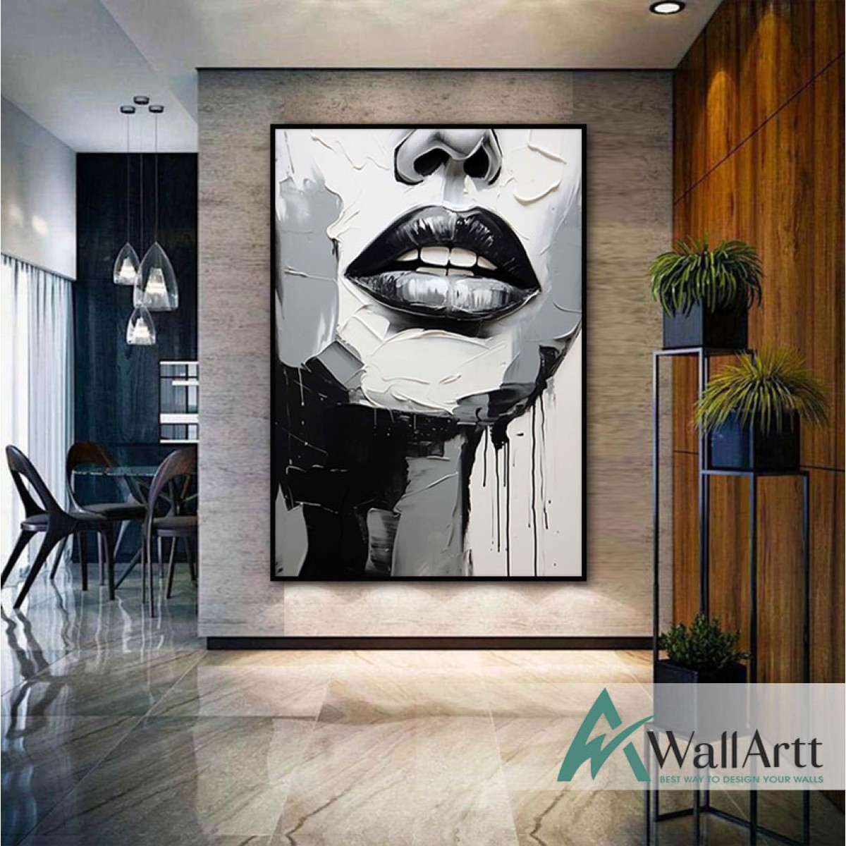 Abstract Woman Lips 3D Heavy Textured Partial Oil Painting