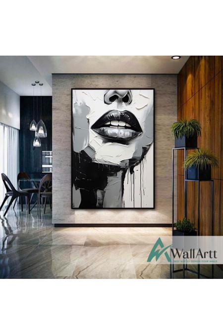 Abstract Woman Lips 3D Heavy Textured Partial Oil Painting